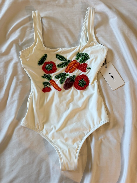 STAUD Other - STAUD White Beaded Vegetable One-Piece Swimsuit